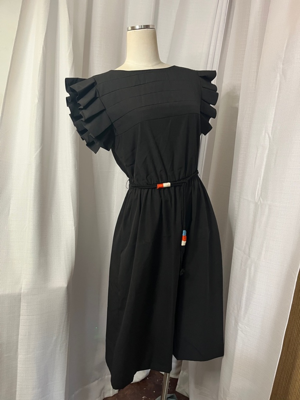 Vintage David Warren Pleated Flutter Sleeve Dress
